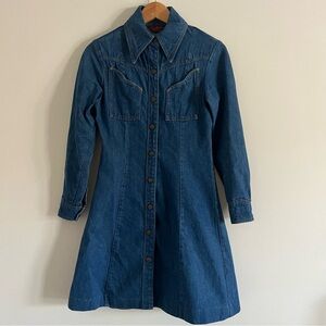 Vintage 70’s Landlubber Denim Western Shirtdress Snap Down Size 7